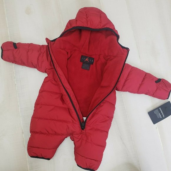 NIKE Air Jordan Newborn Baby Bunting Snowsuit Coat Black Red New Fleece Lined - Picture 4 of 8